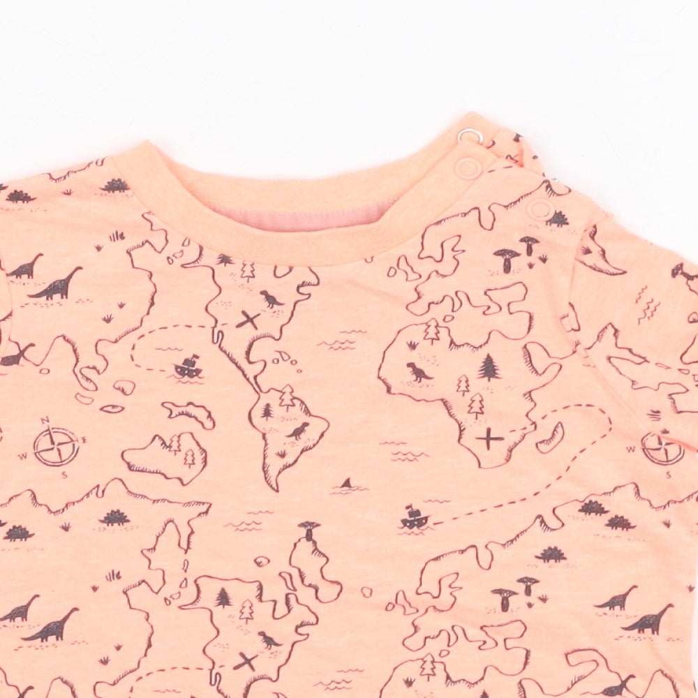 F&F Boys Pink  Cotton Basic T-Shirt Size 9-12 Months Off the Shoulder Pullover - Map