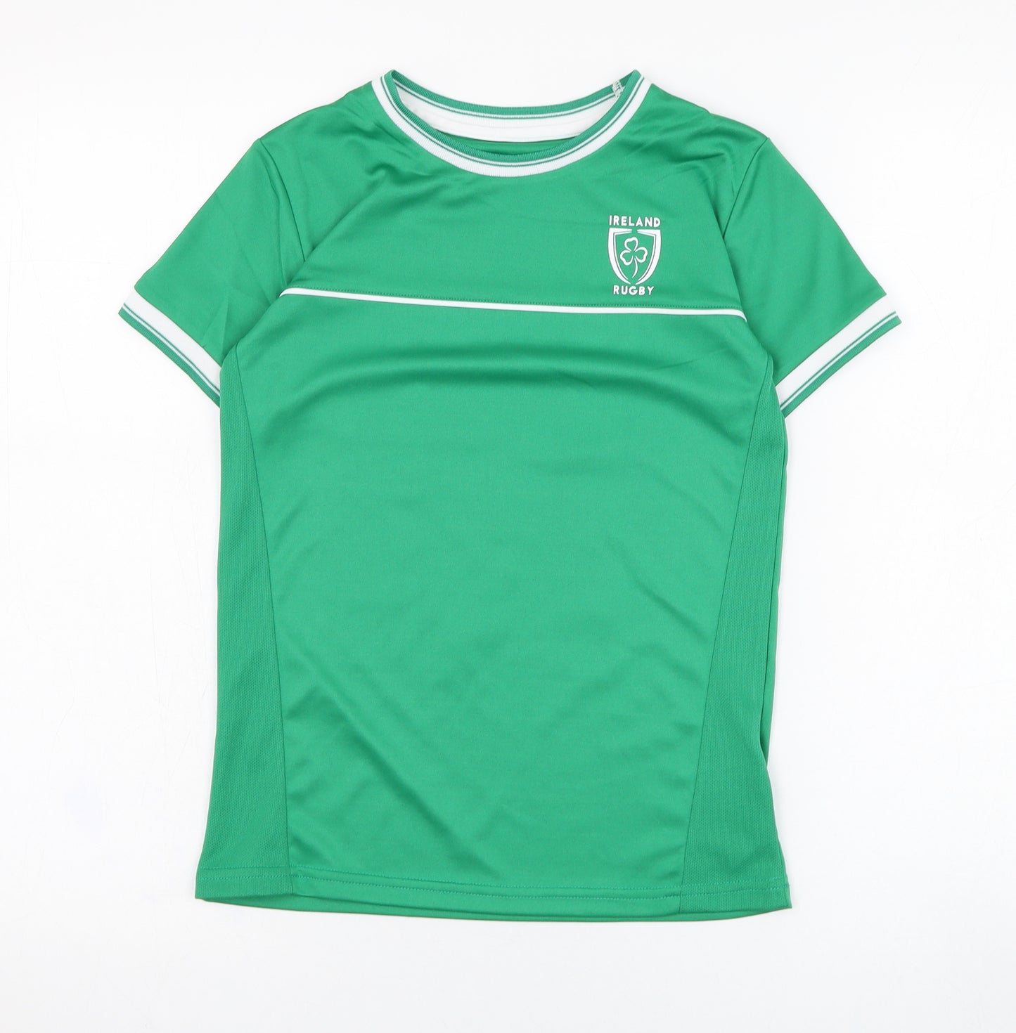 Dunnes Stores Boys Green  Polyester Jersey T-Shirt Size 9-10 Years Round Neck Pullover - Ireland Rugby