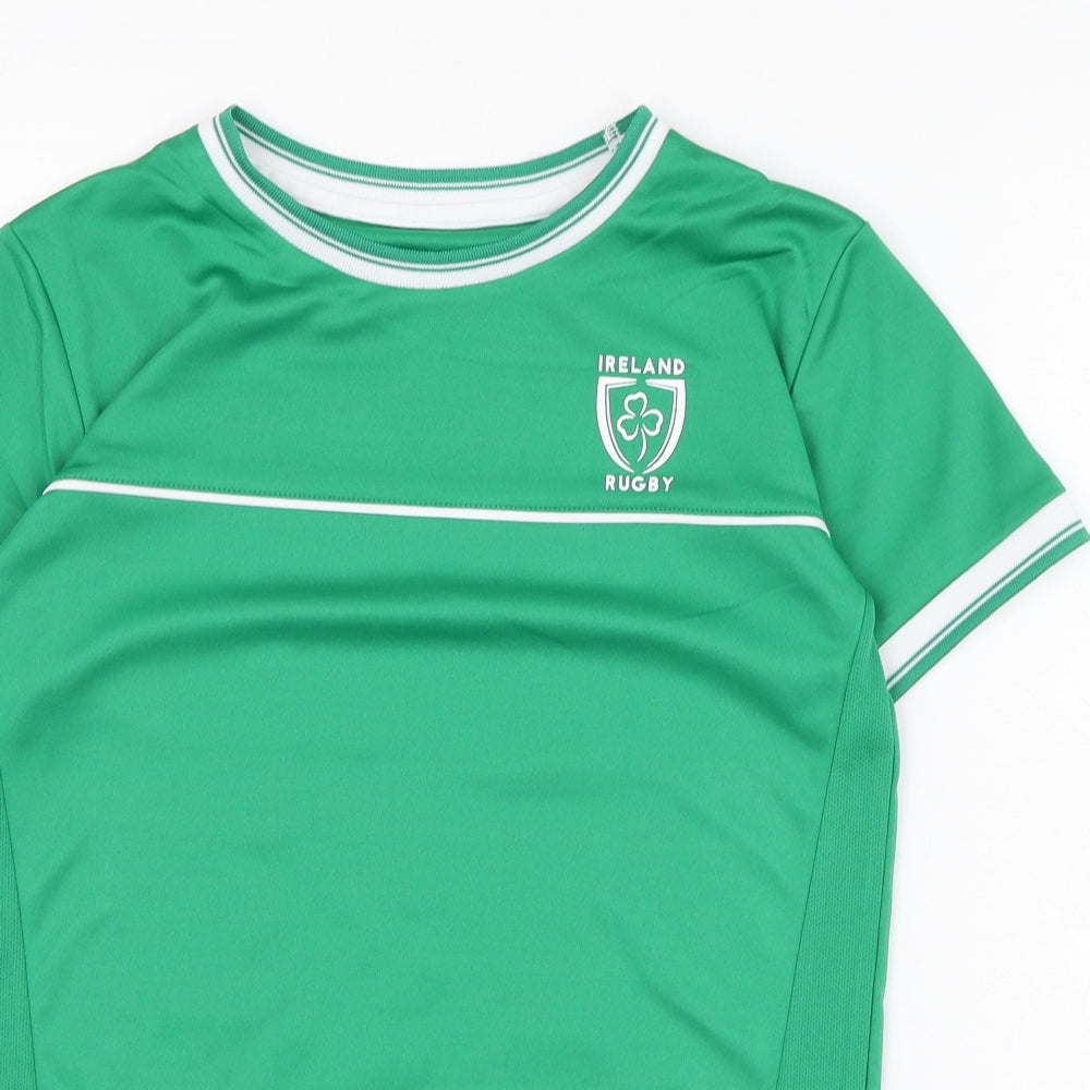 Dunnes Stores Boys Green  Polyester Jersey T-Shirt Size 9-10 Years Round Neck Pullover - Ireland Rugby