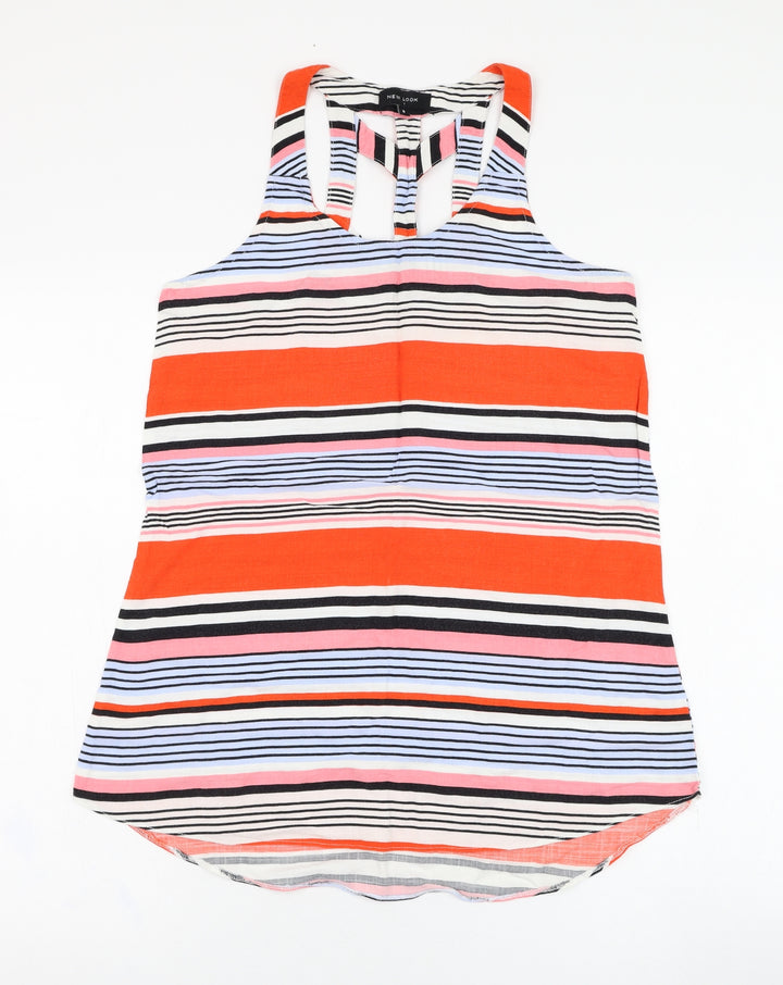 New Look Womens Multicoloured Striped Viscose Basic Tank Size 8 Round Neck