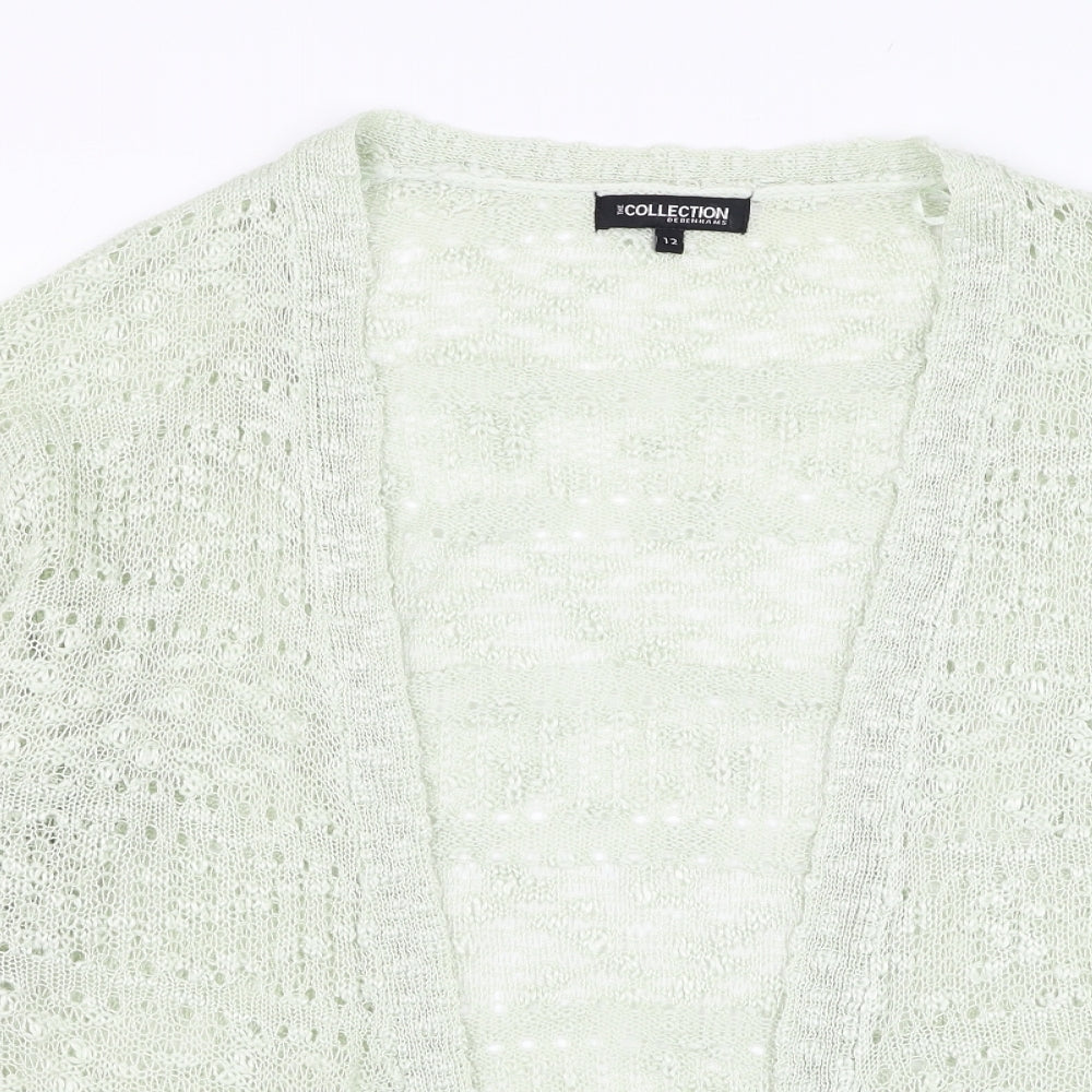 Debenhams Womens Green Square Neck  Acrylic Cardigan Jumper Size 12