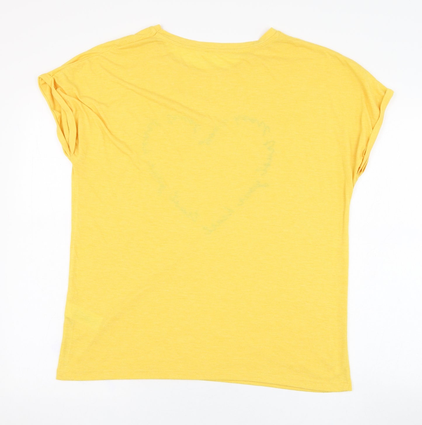 Primark Womens Yellow  Polyester Basic T-Shirt Size 12 Round Neck - Slogan, Heart