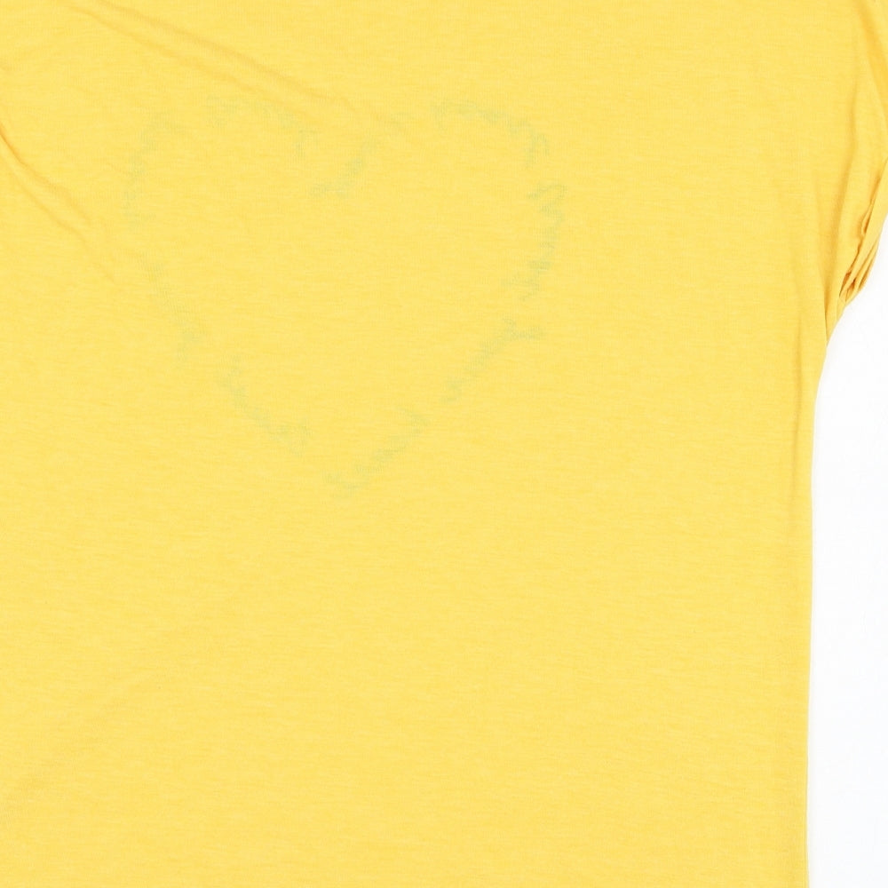 Primark Womens Yellow  Polyester Basic T-Shirt Size 12 Round Neck - Slogan, Heart
