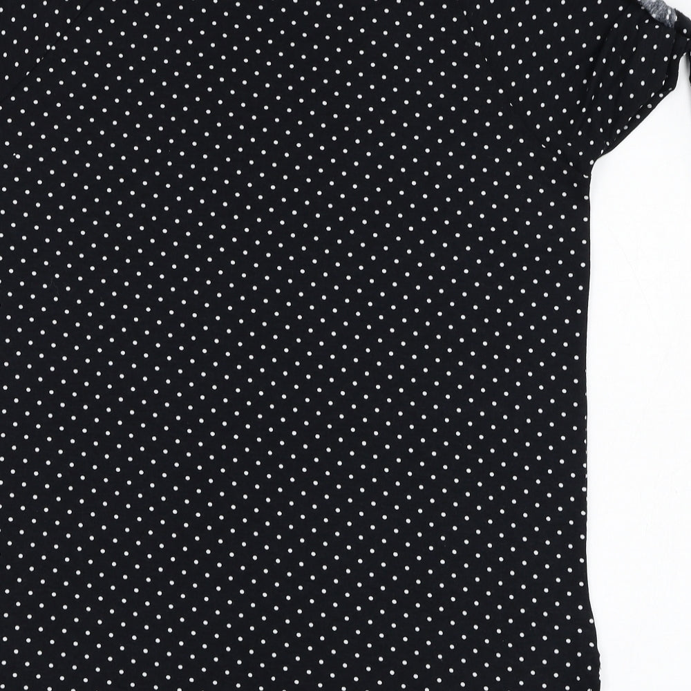 Debenhams Womens Black Polka Dot Polyester Basic T-Shirt Size 14 Round Neck