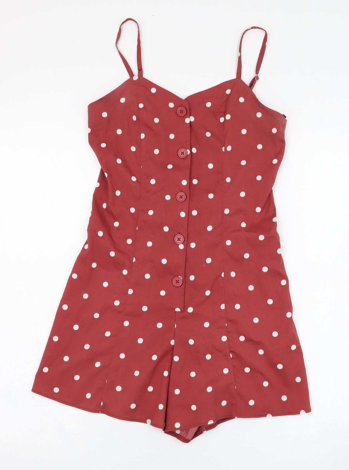 Primark Womens Red Polka Dot Polyester Playsuit One-Piece Size 6  Button