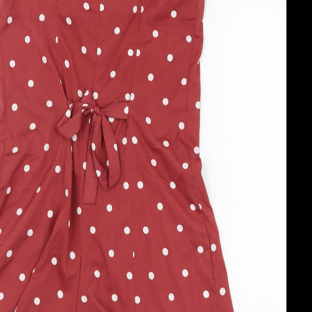Primark Womens Red Polka Dot Polyester Playsuit One-Piece Size 6  Button