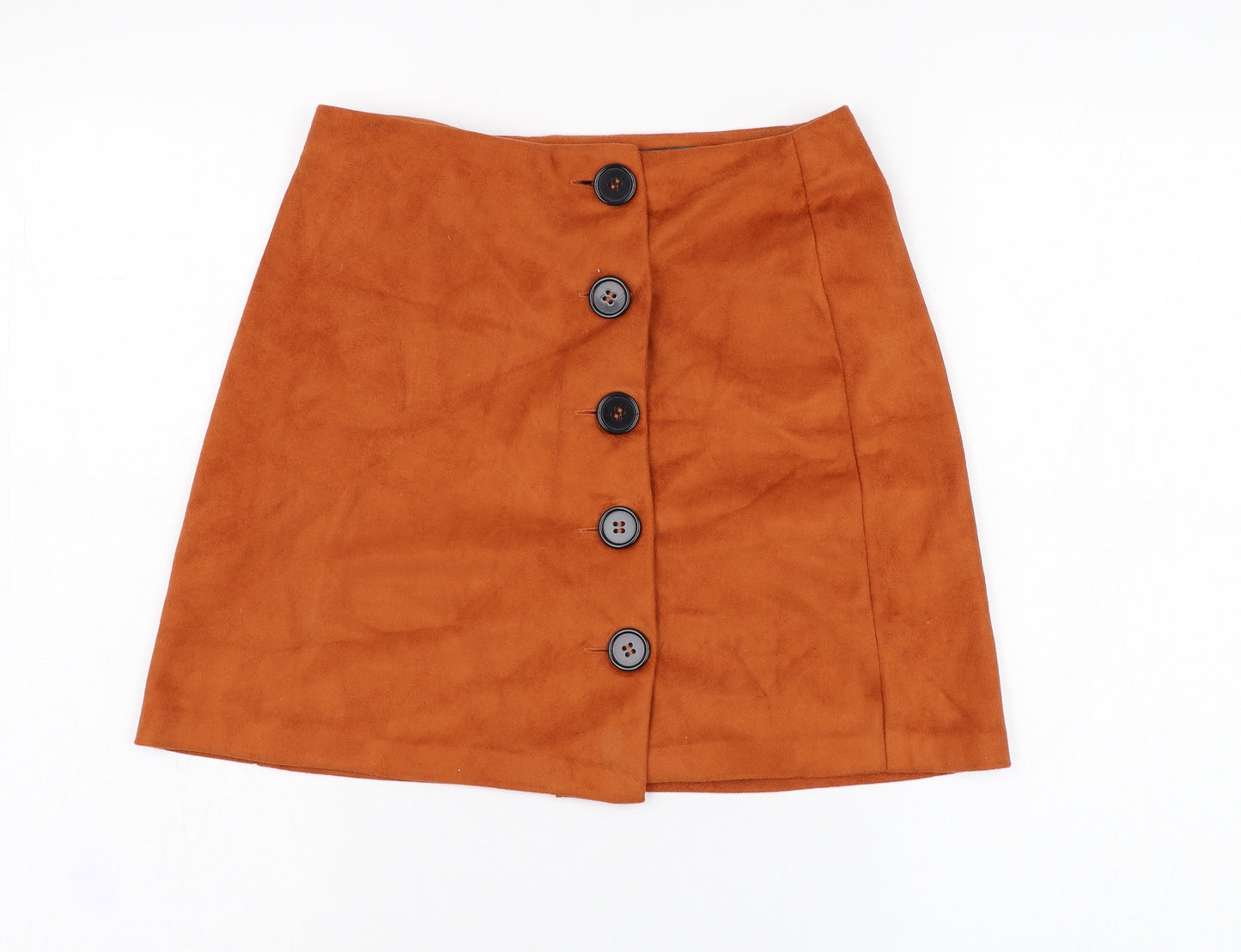Primark Womens Orange  Polyester A-Line Skirt Size 6   Button