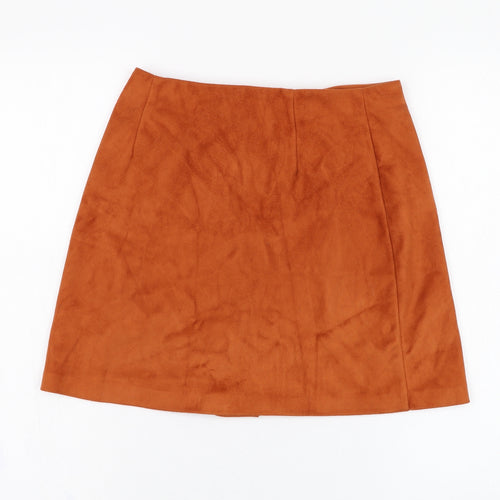 Primark Womens Orange  Polyester A-Line Skirt Size 6   Button