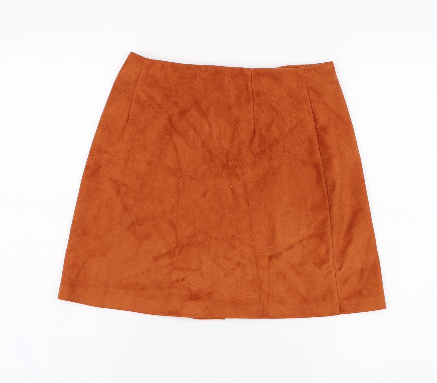 Primark Womens Orange  Polyester A-Line Skirt Size 6   Button