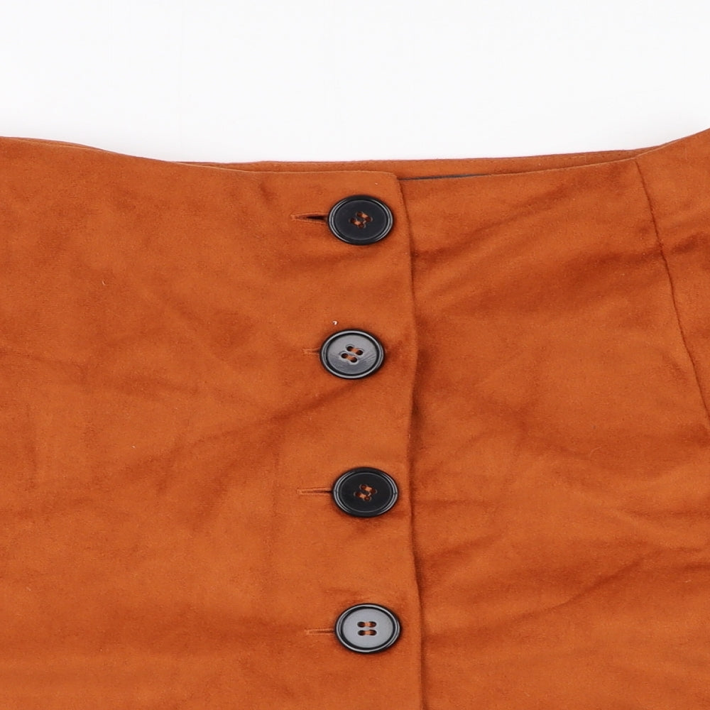 Primark Womens Orange  Polyester A-Line Skirt Size 6   Button