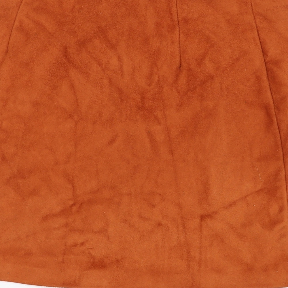 Primark Womens Orange  Polyester A-Line Skirt Size 6   Button