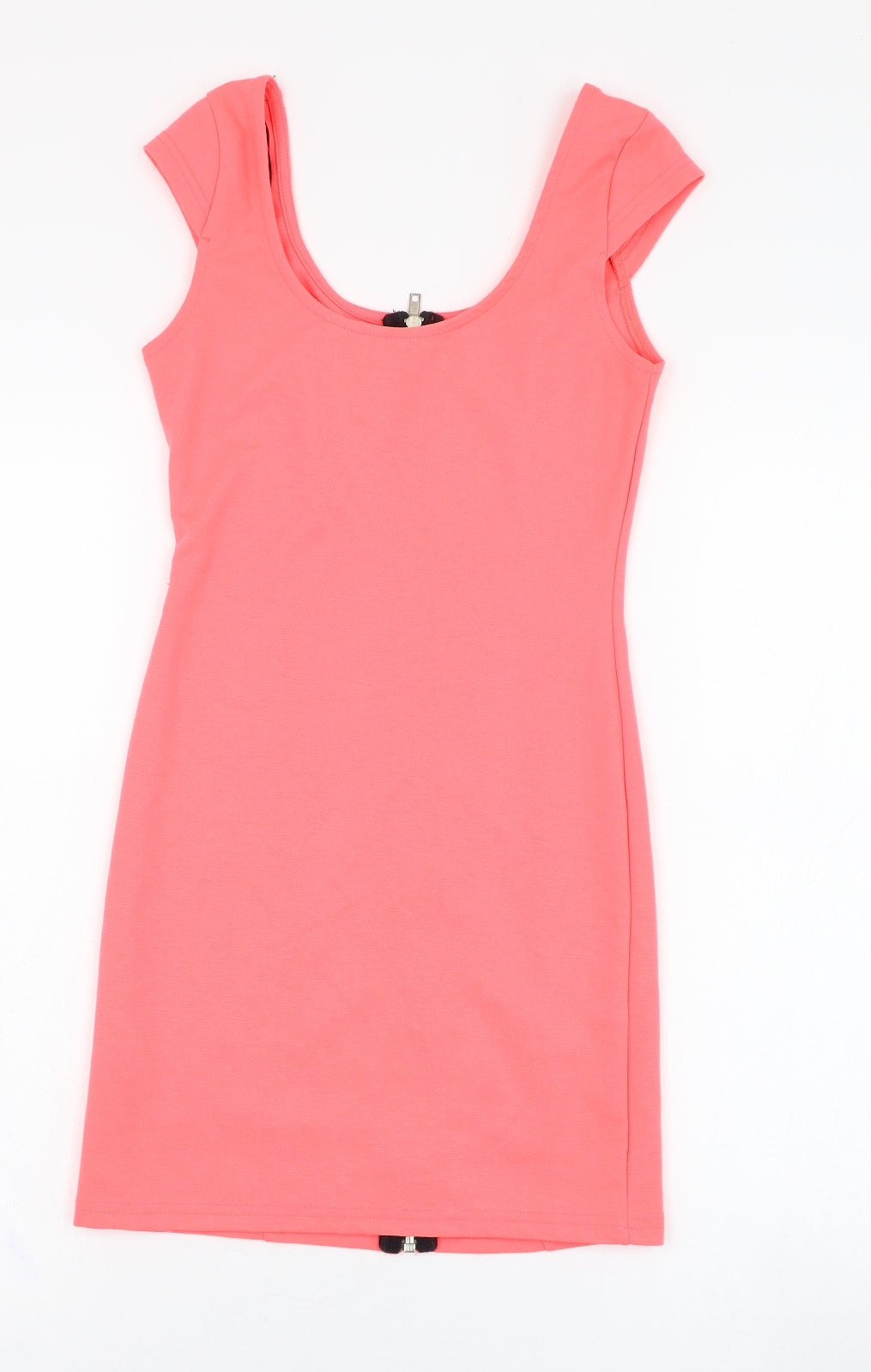 H&M Womens Pink  Polyester Pencil Dress  Size 6  Round Neck Zip