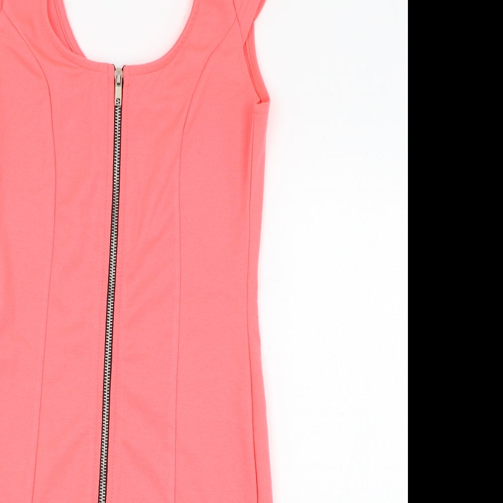 H&M Womens Pink  Polyester Pencil Dress  Size 6  Round Neck Zip