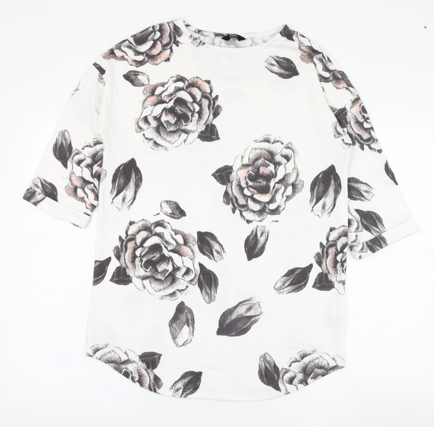 F&F Womens Ivory Round Neck Floral Polyester Pullover Jumper Size 10