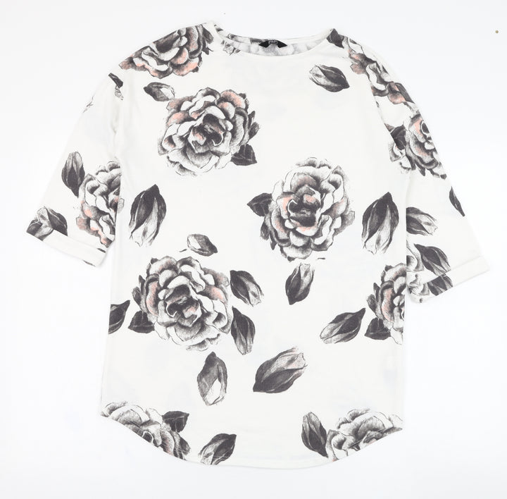 F&F Womens Ivory Round Neck Floral Polyester Pullover Jumper Size 10