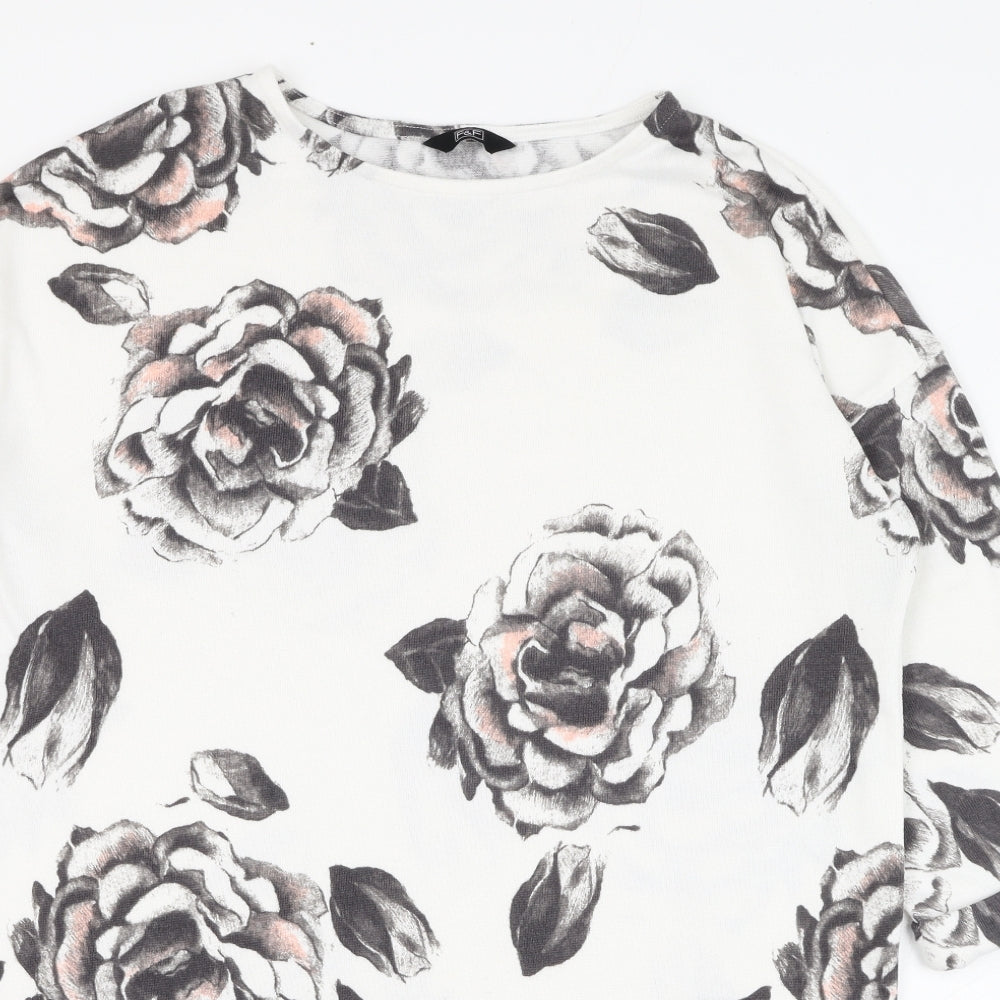 F&F Womens Ivory Round Neck Floral Polyester Pullover Jumper Size 10