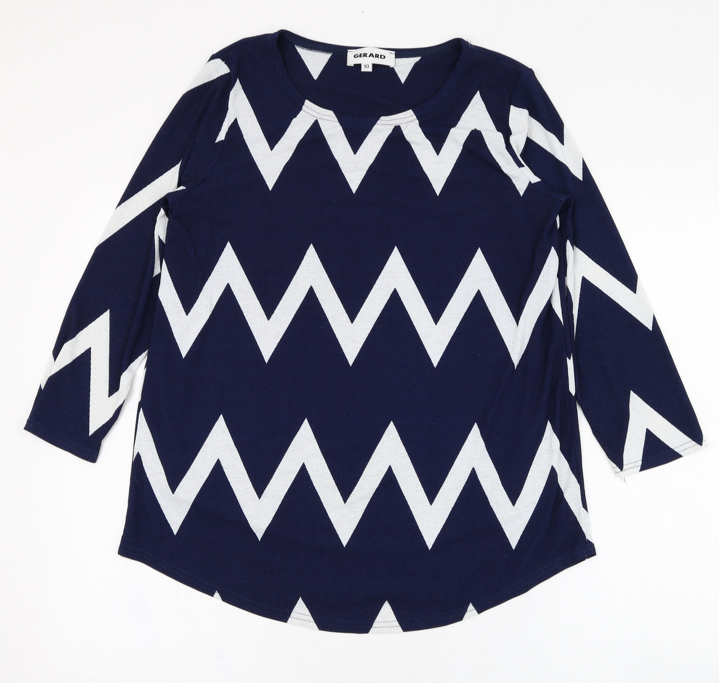 Gerard Womens Blue Striped Polyester Tunic Blouse Size 10 Round Neck