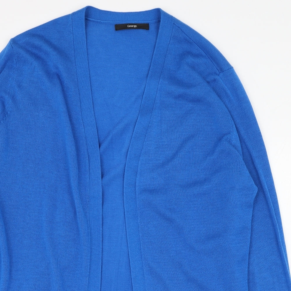 George Womens Blue Square Neck  Acrylic Cardigan Jumper Size 8