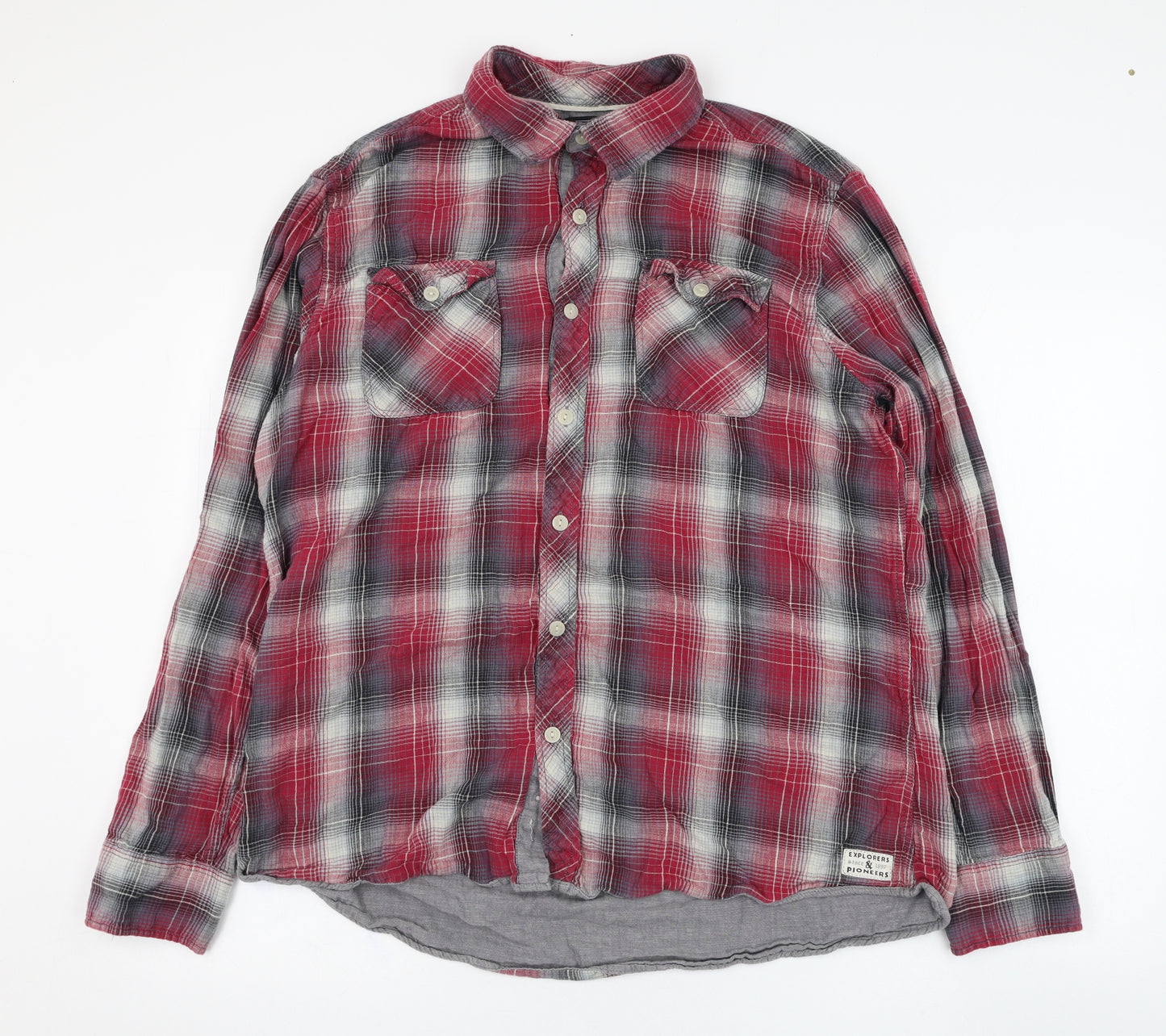 F&F Mens Red Check Cotton  Button-Up Size XL Collared Button