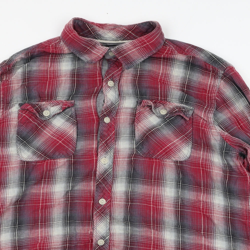 F&F Mens Red Check Cotton  Button-Up Size XL Collared Button