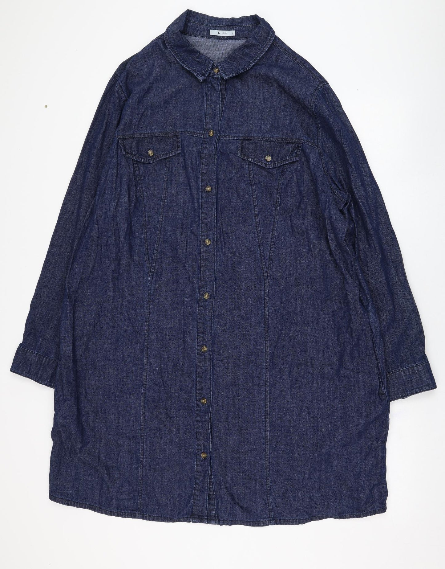 TU Womens Blue  Cotton Shirt Dress  Size 22  Collared Button