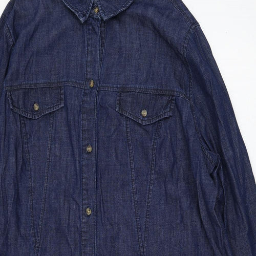 TU Womens Blue  Cotton Shirt Dress  Size 22  Collared Button
