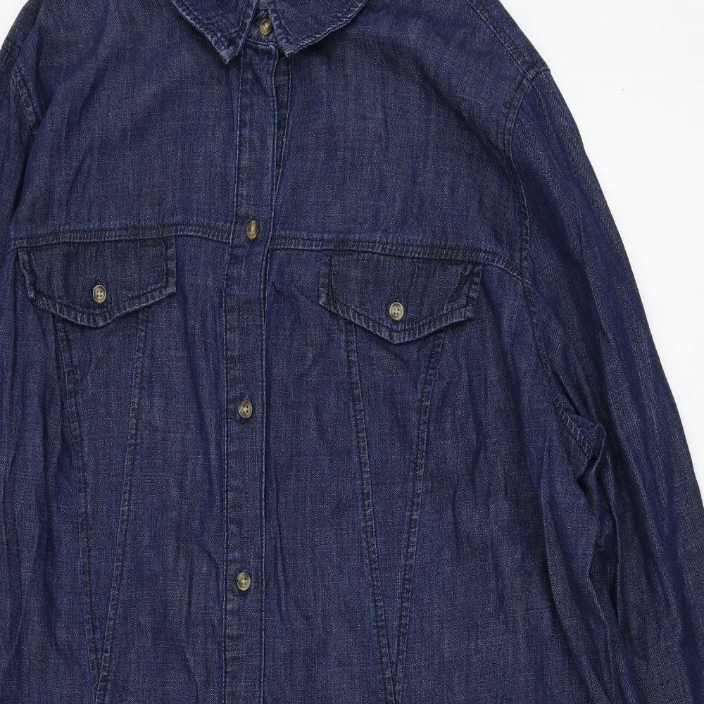 TU Womens Blue  Cotton Shirt Dress  Size 22  Collared Button