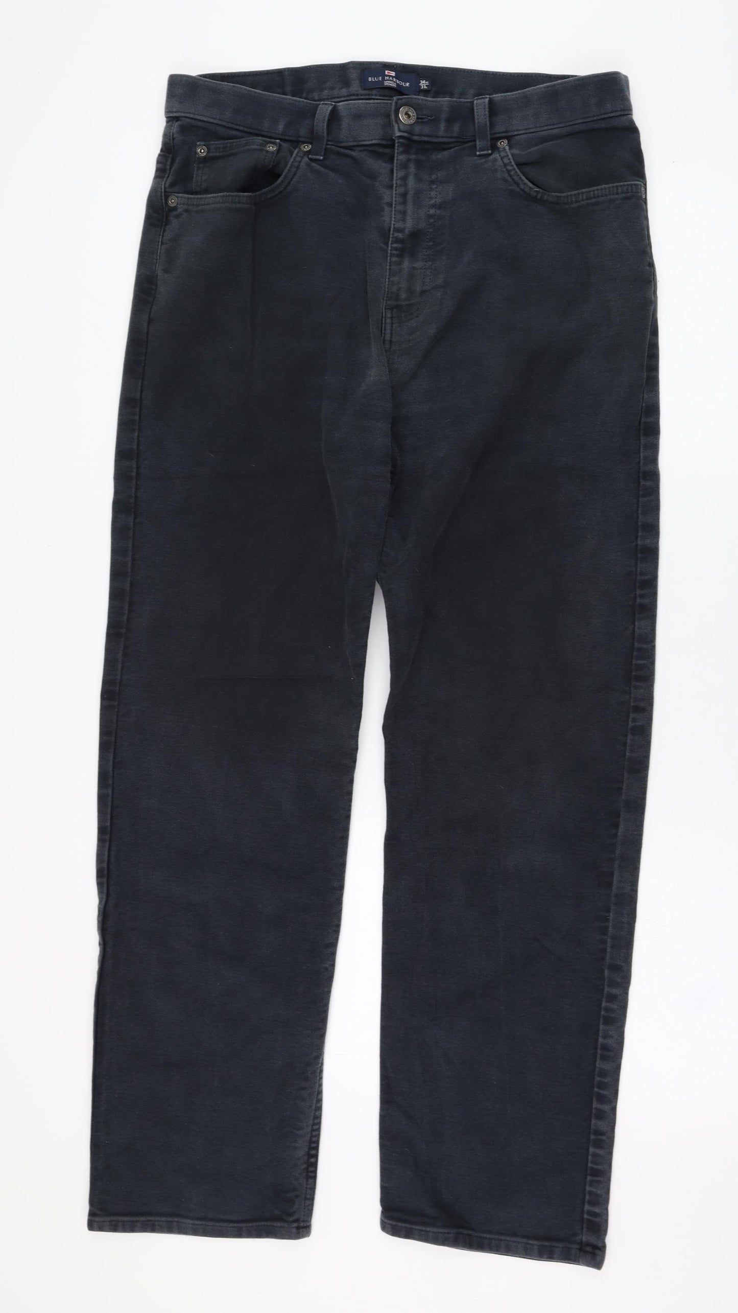 Marks and Spencer Mens Black  Cotton Straight Jeans Size 34 L31 in Regular Zip