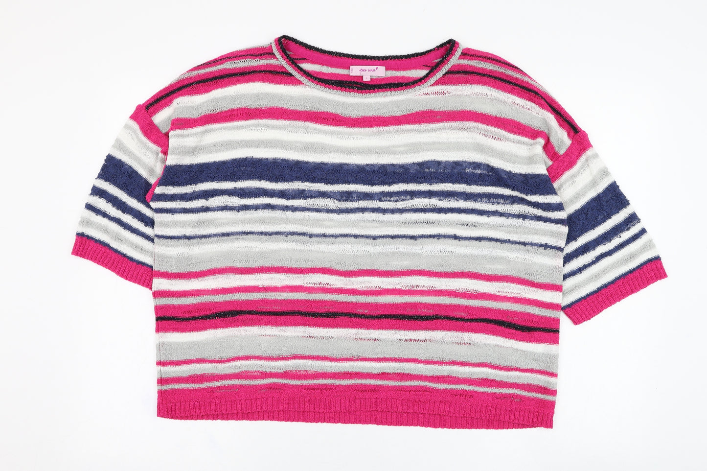 Marks and Spencer Womens Pink Round Neck Striped Acrylic Pullover Jumper Size L