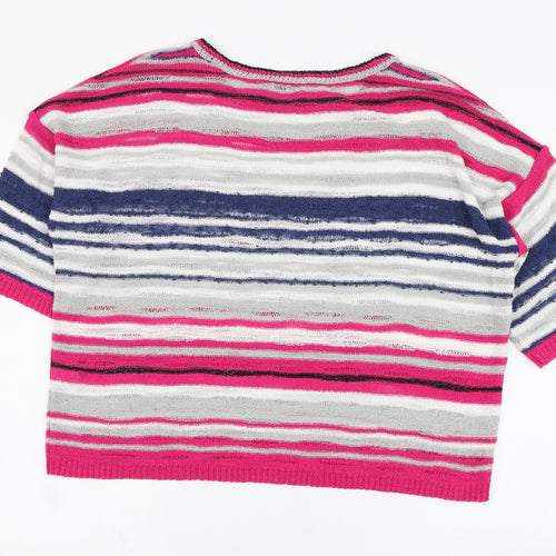 Marks and Spencer Womens Pink Round Neck Striped Acrylic Pullover Jumper Size L