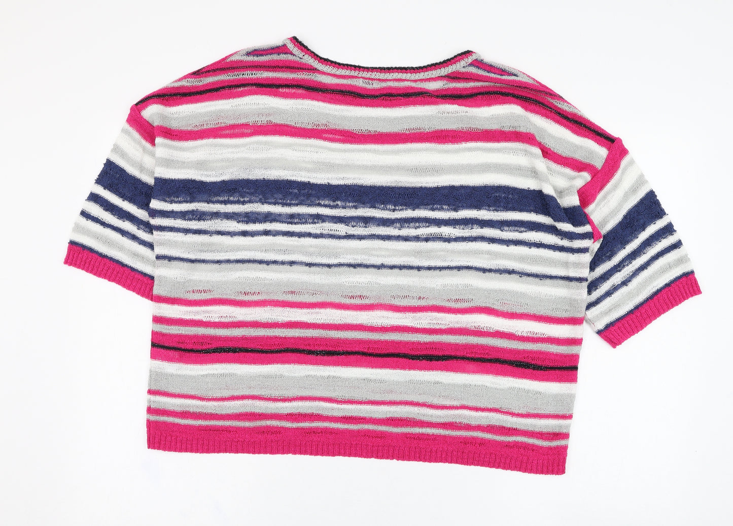 Marks and Spencer Womens Pink Round Neck Striped Acrylic Pullover Jumper Size L