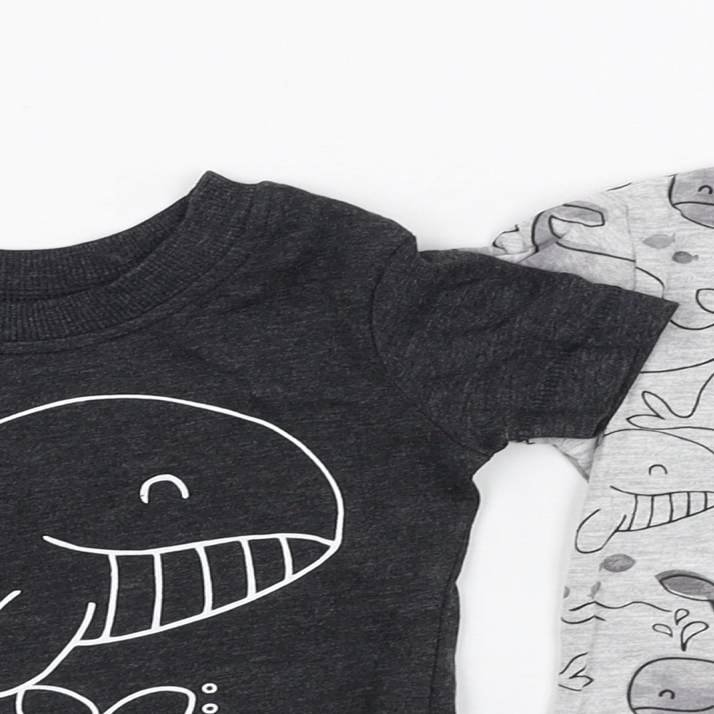 George Boys Grey  Cotton Basic T-Shirt Size 0-3 Months Round Neck Pullover - Whale, T-shirt set