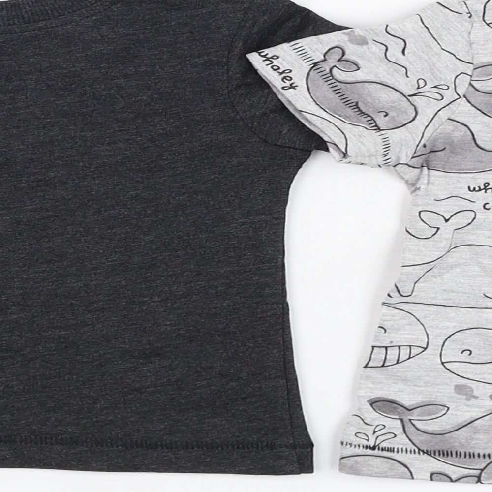 George Boys Grey  Cotton Basic T-Shirt Size 0-3 Months Round Neck Pullover - Whale, T-shirt set
