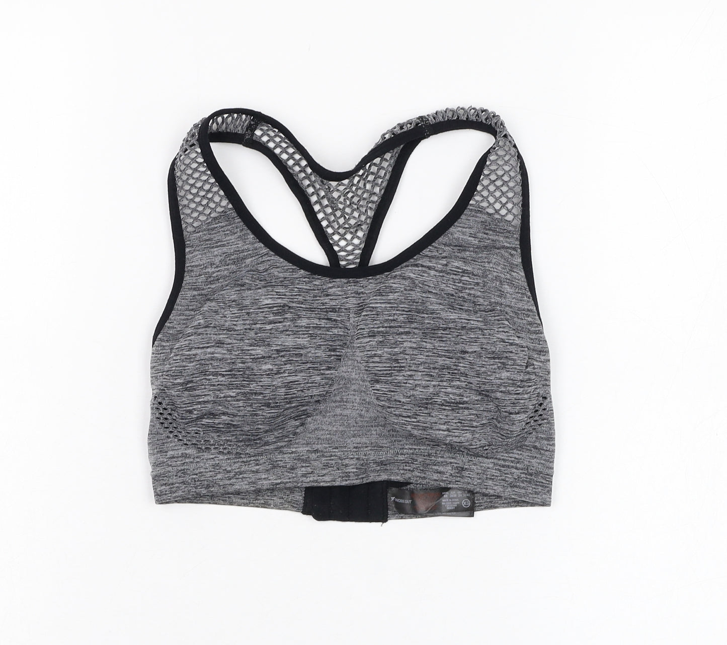 Primark Womens Grey  Polyamide Cropped Tank Size 6 Round Neck Hook & Loop - Sports bra