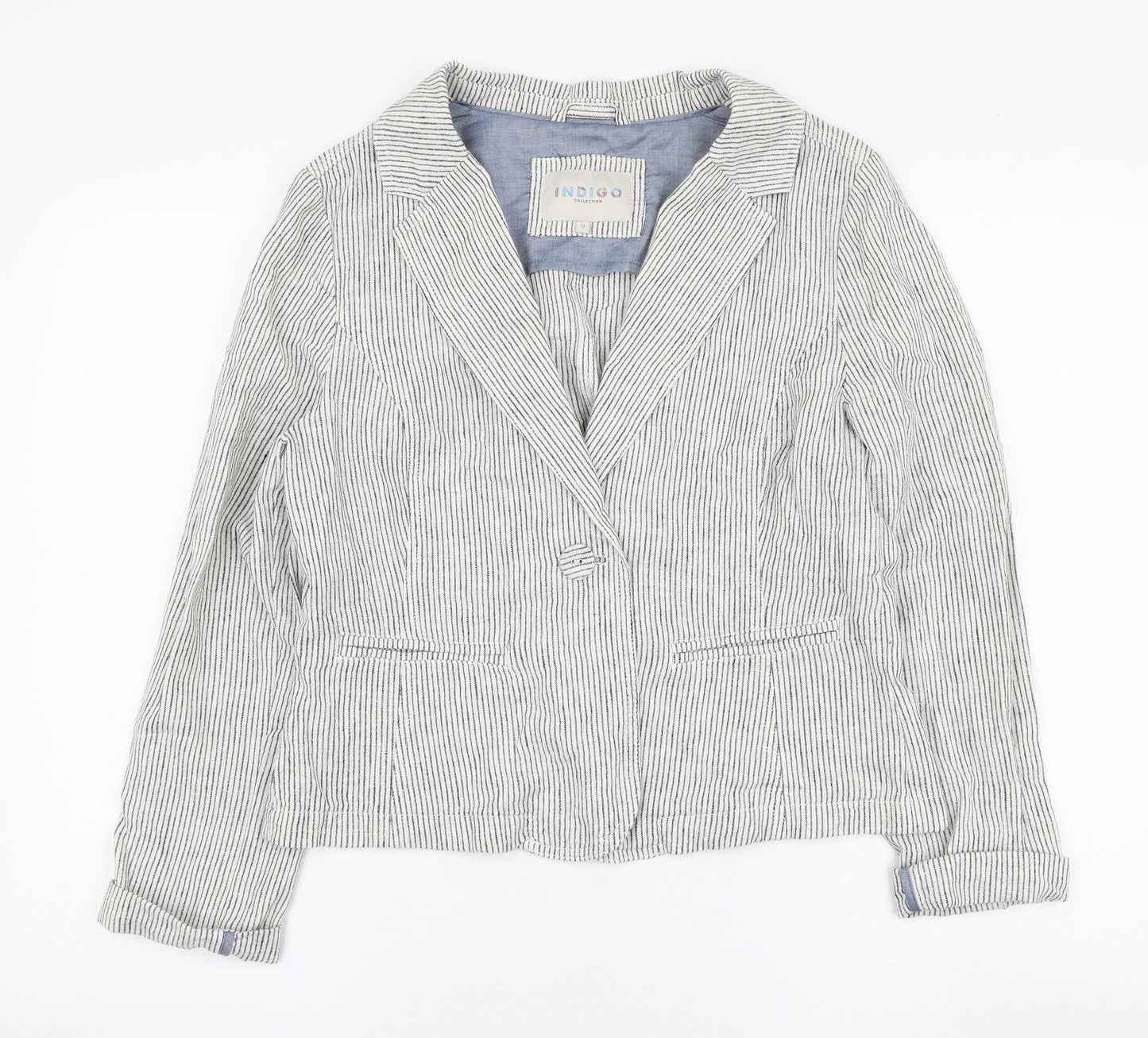Marks and Spencer Womens Ivory Striped  Jacket Blazer Size 12  Button