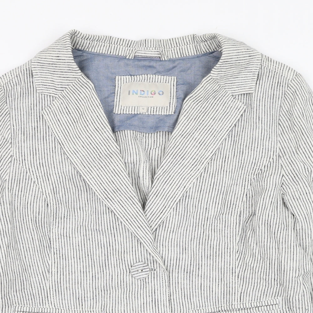 Marks and Spencer Womens Ivory Striped  Jacket Blazer Size 12  Button