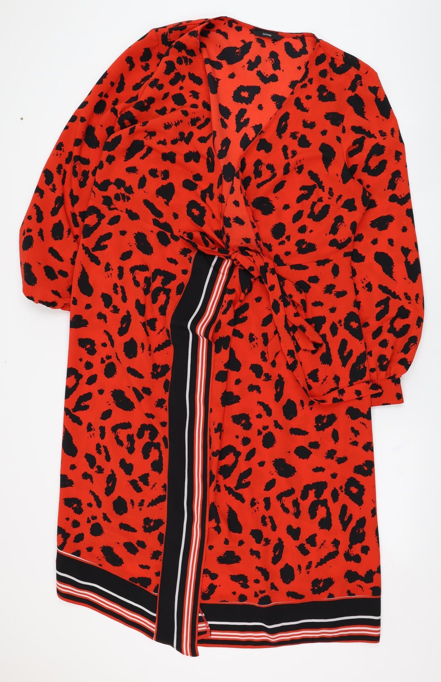 George Womens Red Animal Print Polyester Wrap Dress  Size 18  V-Neck Tie