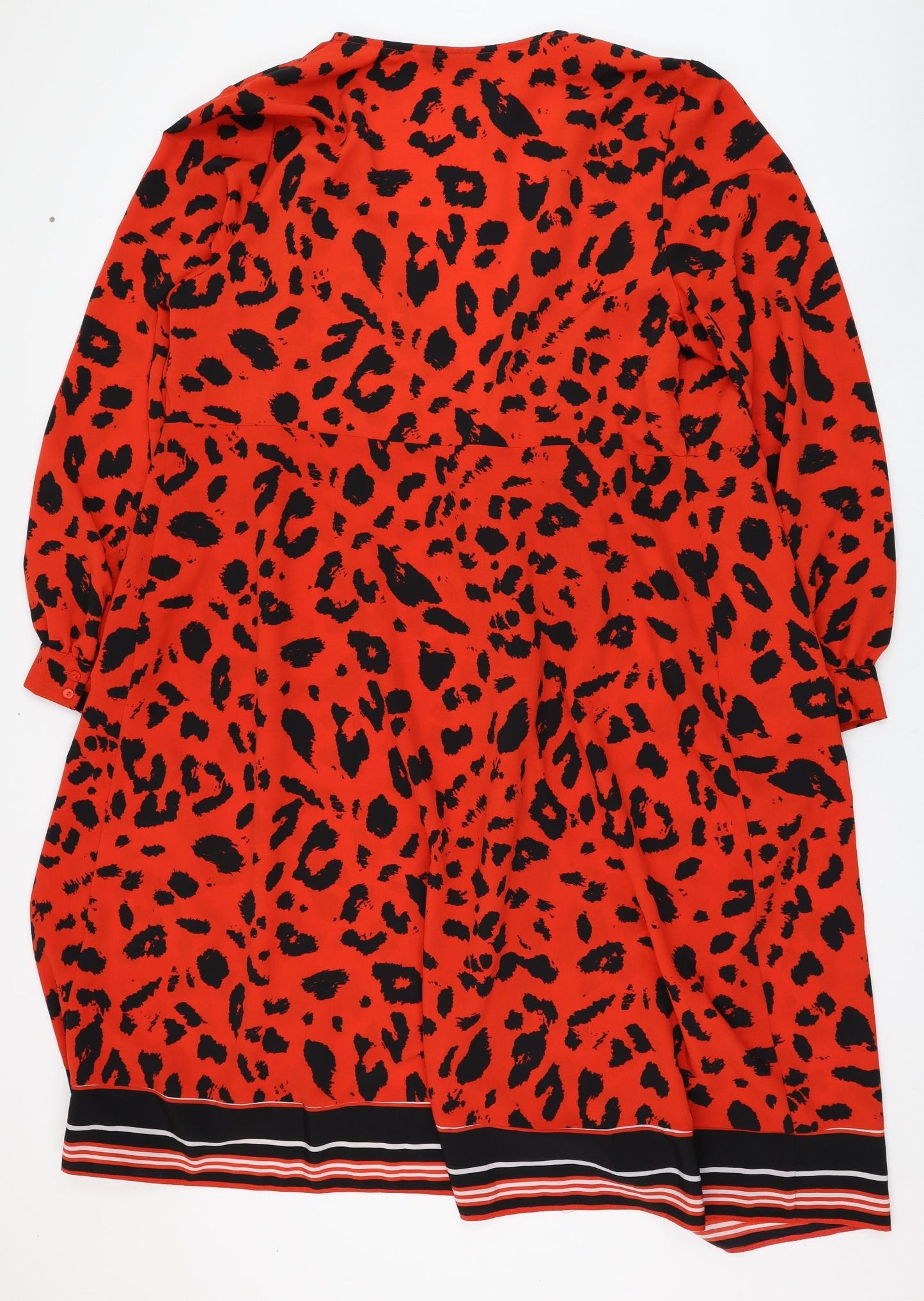 George Womens Red Animal Print Polyester Wrap Dress  Size 18  V-Neck Tie