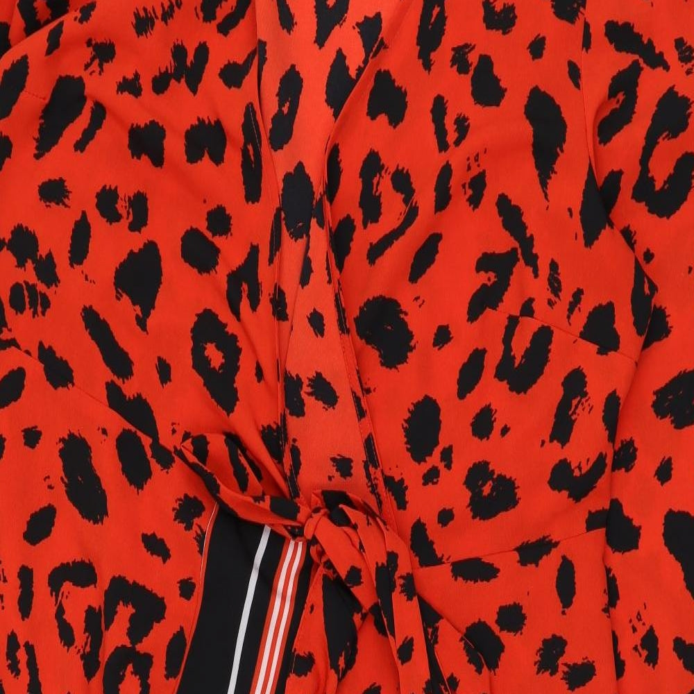 George Womens Red Animal Print Polyester Wrap Dress  Size 18  V-Neck Tie
