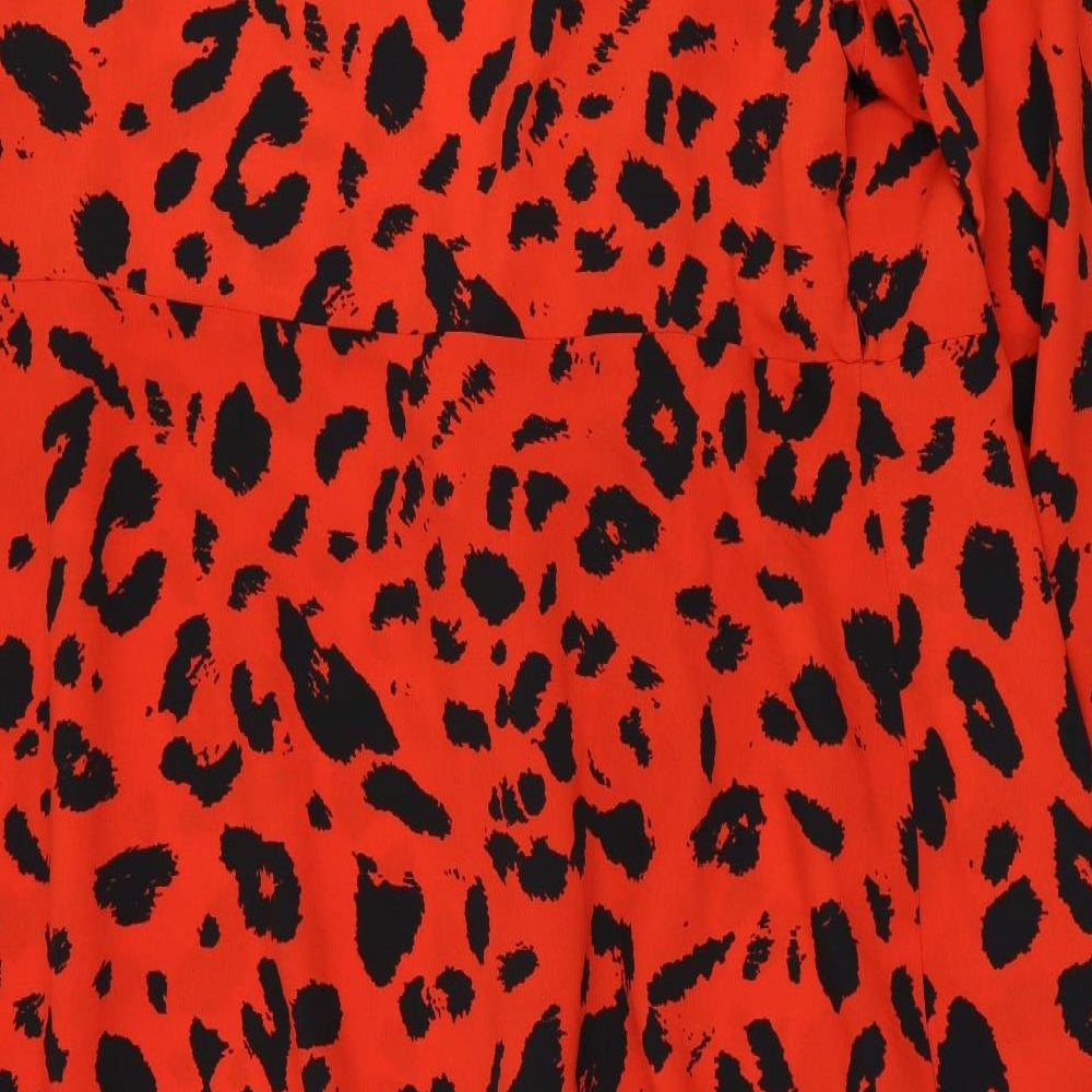 George Womens Red Animal Print Polyester Wrap Dress  Size 18  V-Neck Tie