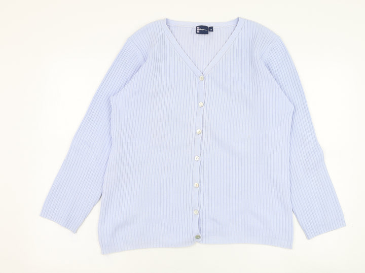 DASH Womens Blue V-Neck Polyester Cardigan Jumper Size 14