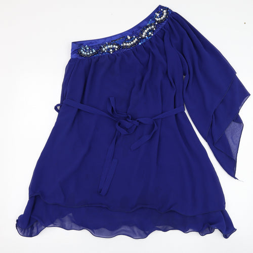 Quiz Womens Blue  Polyester Basic Blouse Size 8 One Shoulder