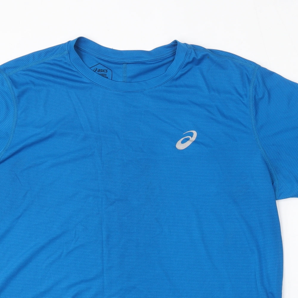 ASICS Mens Blue  Polyester Basic T-Shirt Size L Round Neck