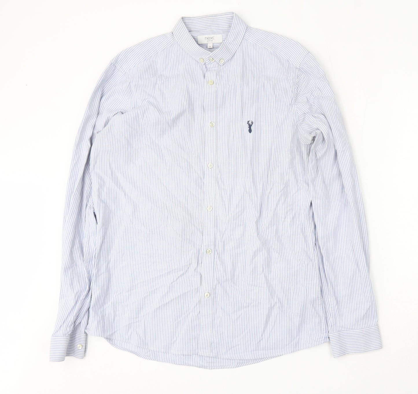 NEXT Mens Blue Striped Cotton  Dress Shirt Size M Collared Button