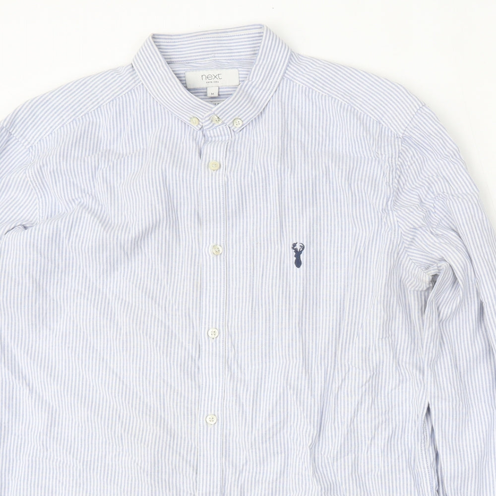 NEXT Mens Blue Striped Cotton  Dress Shirt Size M Collared Button