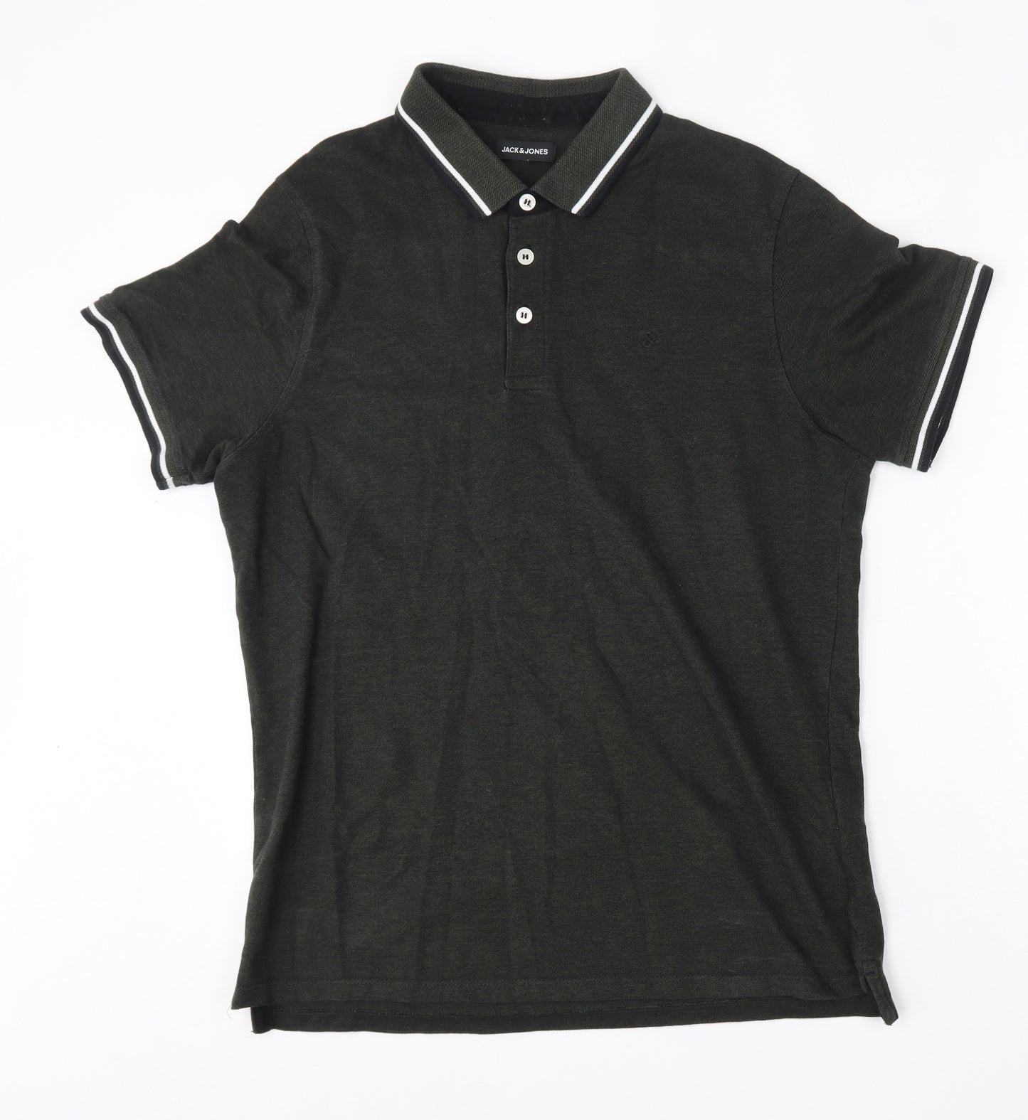 JACK AND JONES Mens Green  Cotton  Polo Size L Collared Button