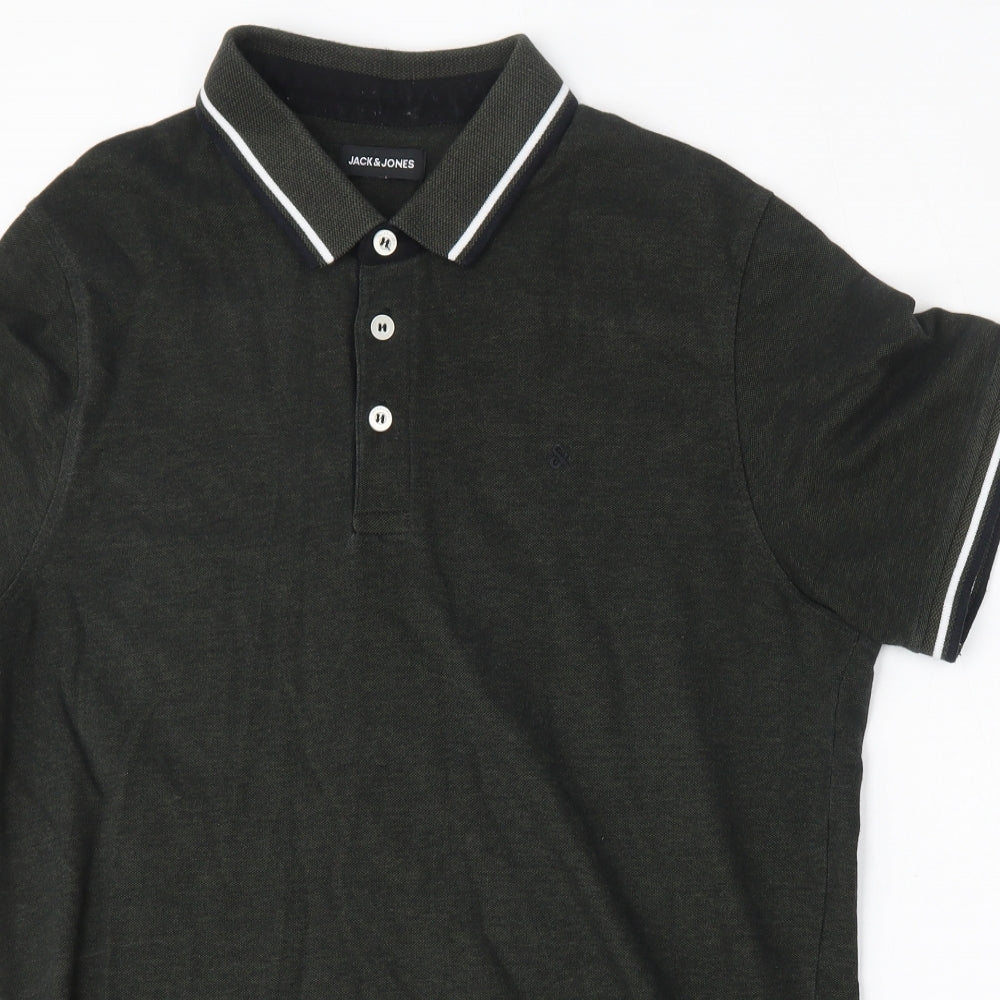 JACK AND JONES Mens Green  Cotton  Polo Size L Collared Button