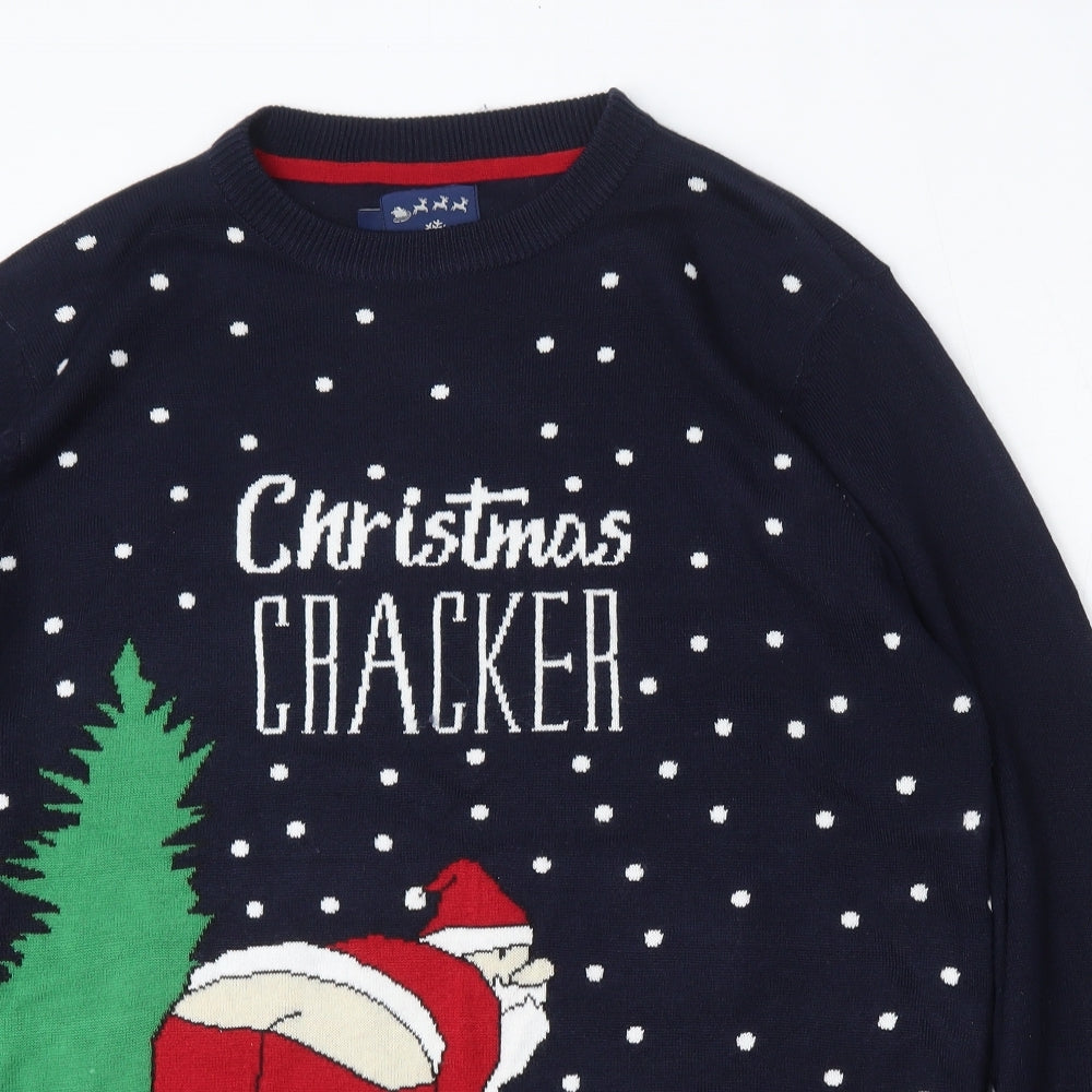 Preworn Mens Multicoloured Round Neck  Acrylic Pullover Jumper Size L   - christmas