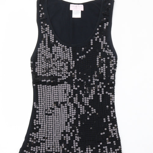Romeo & Juliet Couture Womens Black  Cotton Basic Tank Size L Round Neck
