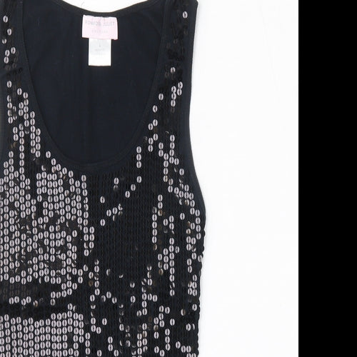 Romeo & Juliet Couture Womens Black  Cotton Basic Tank Size L Round Neck